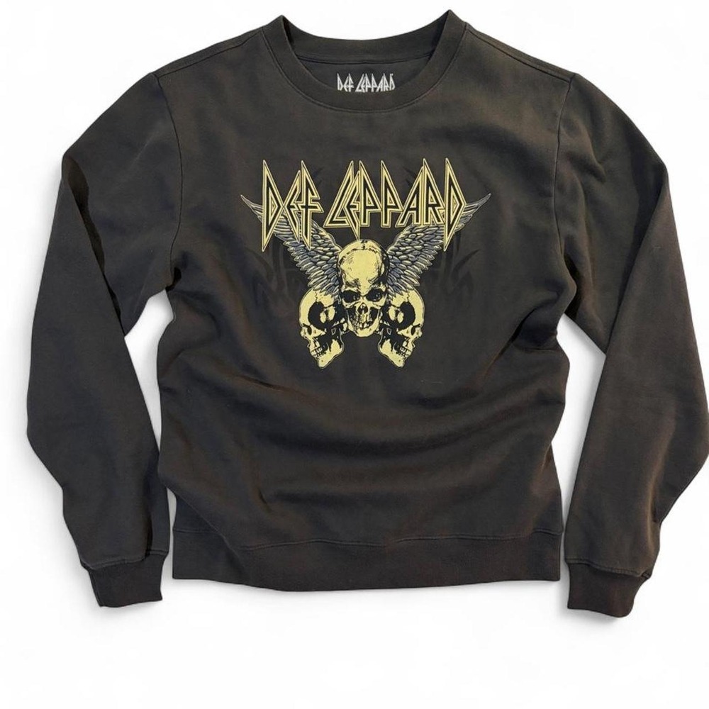 Def Leppard Black Winged Skulls Graphic Crewneck Sweatshirt Womens Small Y2K